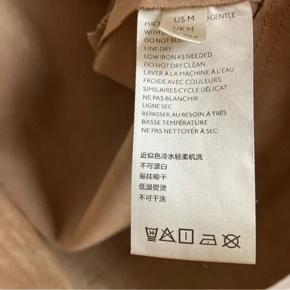 Free People Ari Faux Suede Shirt Jacket Size M Tan Rose Gold Buttons Boho Top - Picture 12 of 16